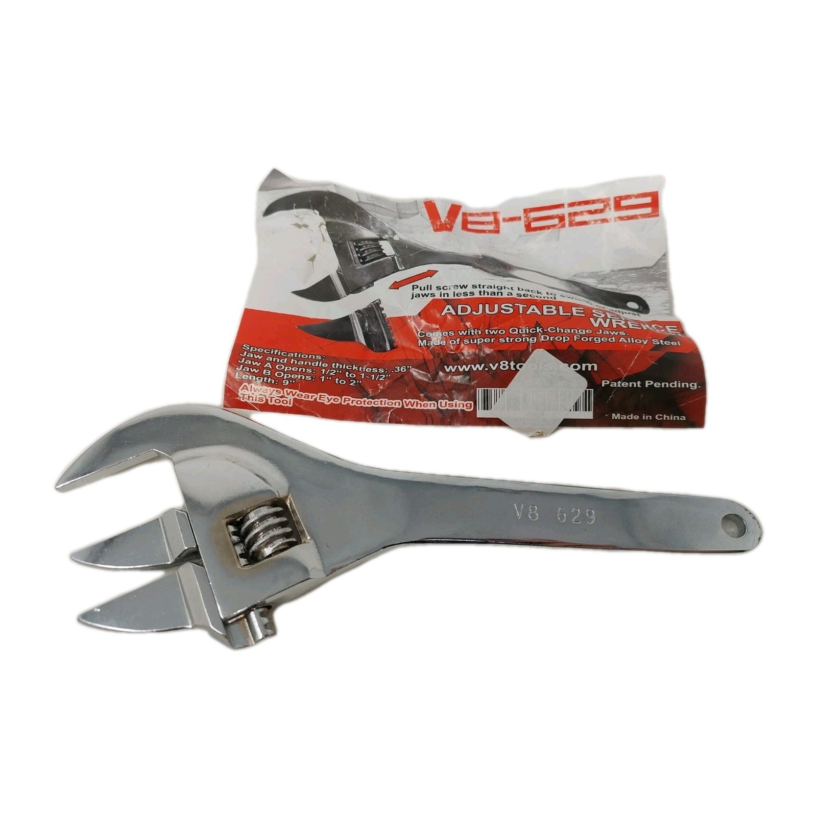 V8 Tools 629 Super Thin Adjustable Service Wrench: Quick Change Jaws DROP FORGED