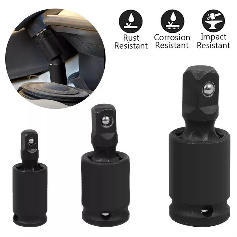 Set of 3 Universal Joint Swivel Socket Adapter Set 1/4″ 3/8″ 1/2″ Impact Joint