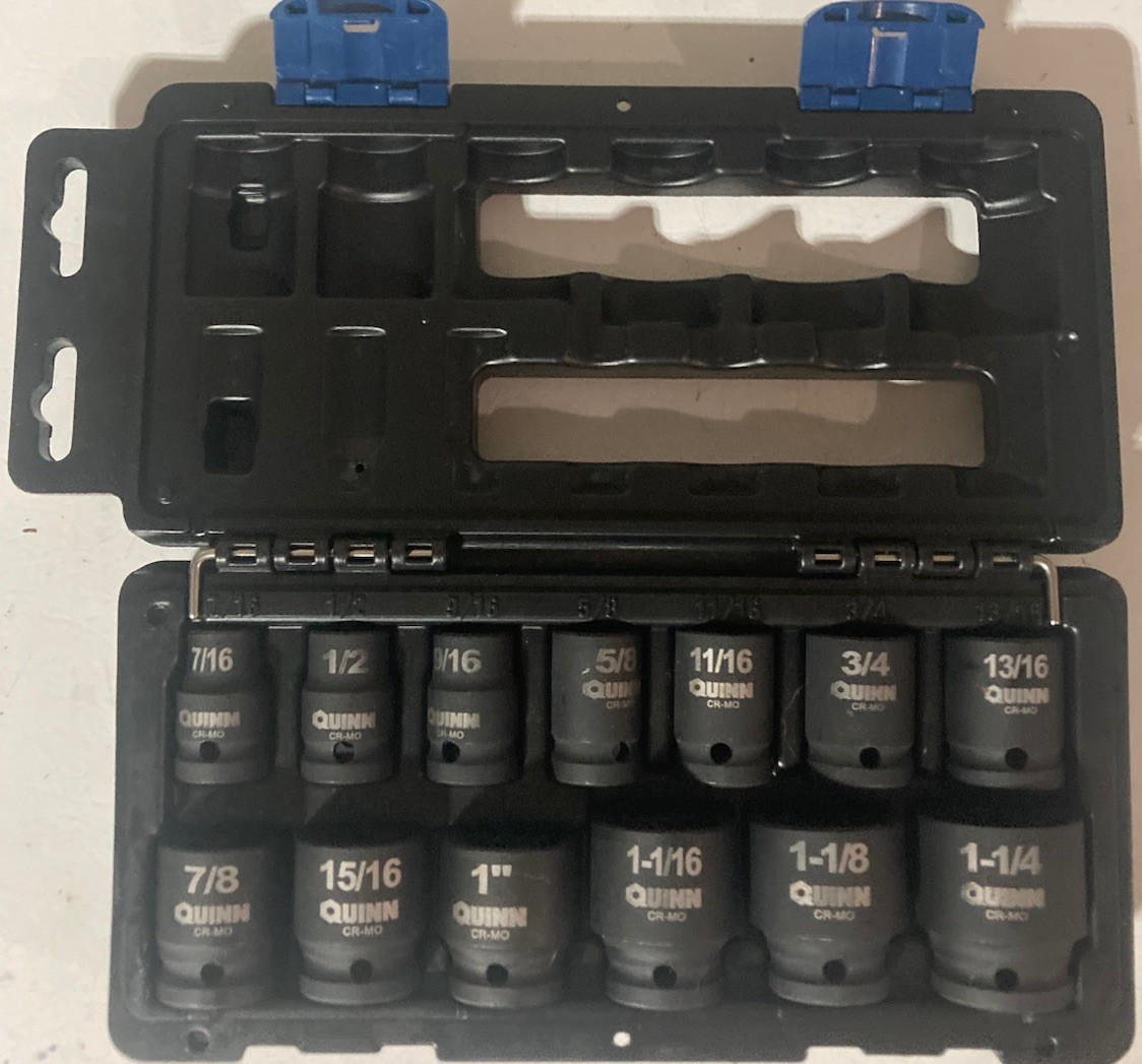 Metric + SAE Shallow 1/2” Impact Socket Set Masterforce/Quinn. Mixed Used + New.