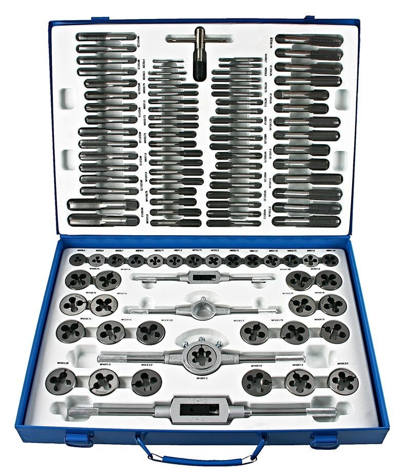 Professional Tap and Die Set 110Pcs Bearing Steel Threading Tool With Metal Case