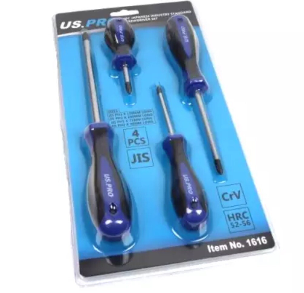US PRO Tools 4 Piece Japanese Industry Standard Screwdriver Set JIS ph1,2,3