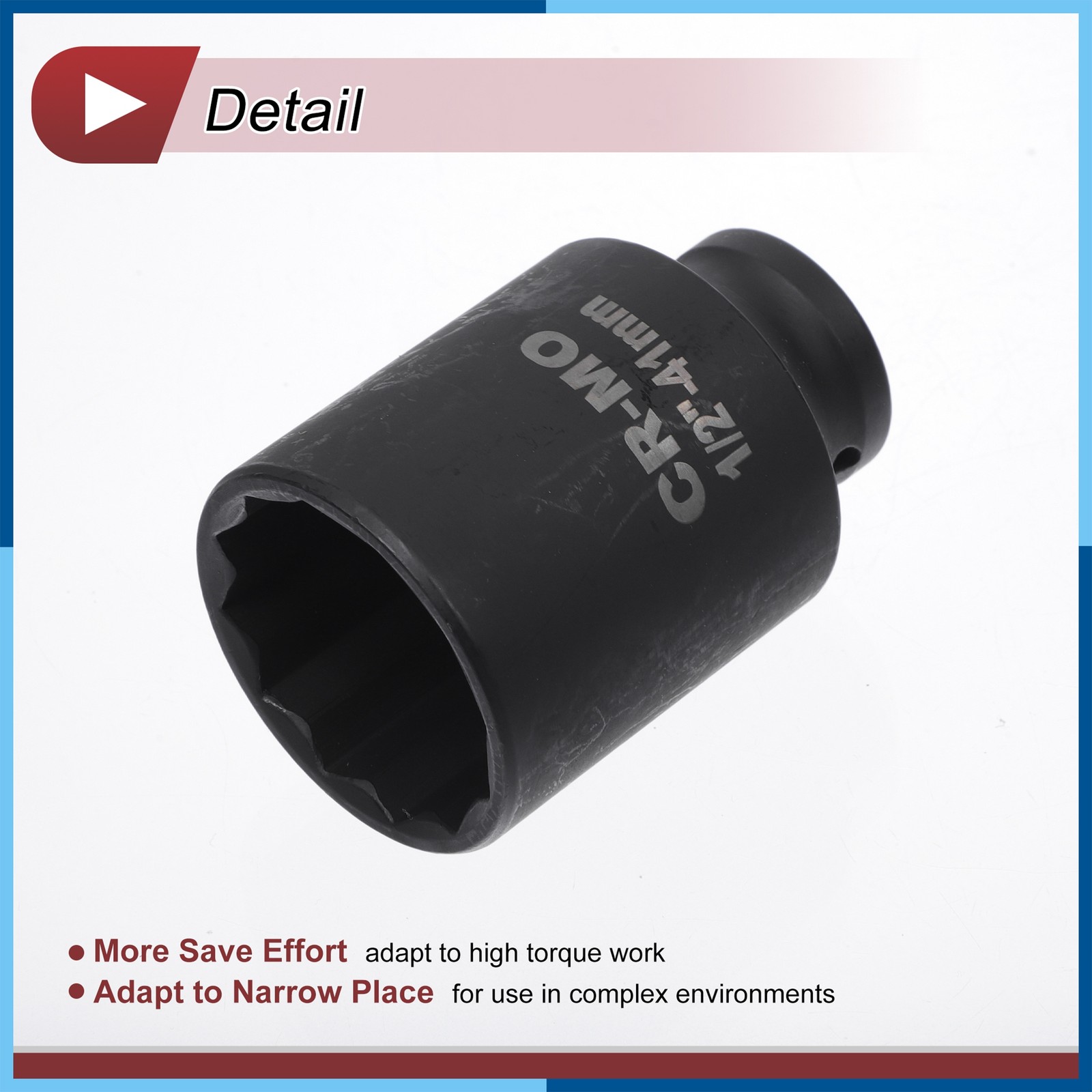 Universal 1/2 Inch Drive Impact Socket 41mm 12 Point High Carbon Steel 1Pcs