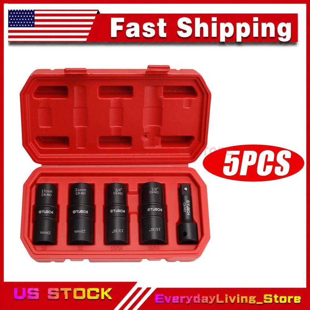 5PCS 1/2″ THIN WALL FLIP IMPACT SOCKET SET FOR AUTO RIMS TIRES LUG NUTS US