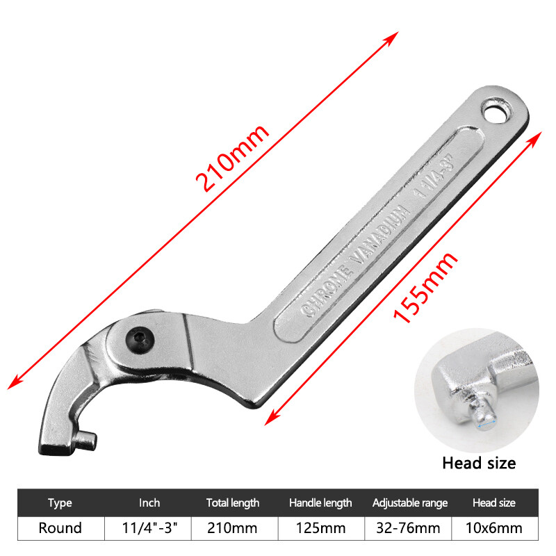 Adjustable Hook Wrench 19–170mm C Round Spanner Tool Slotted Retaining Universal