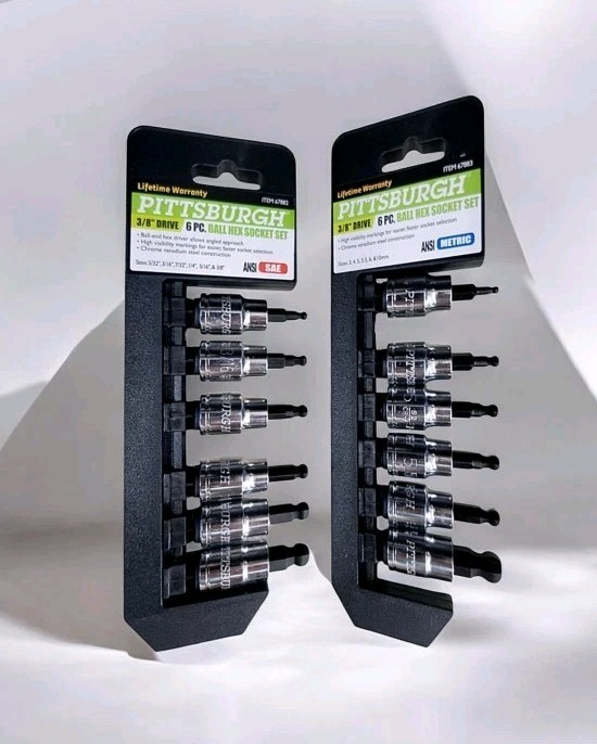 Two PITTSBURGH 3/8 in. Drive Metric/Sae Ball Hex Socket Set, 6-Piece Each