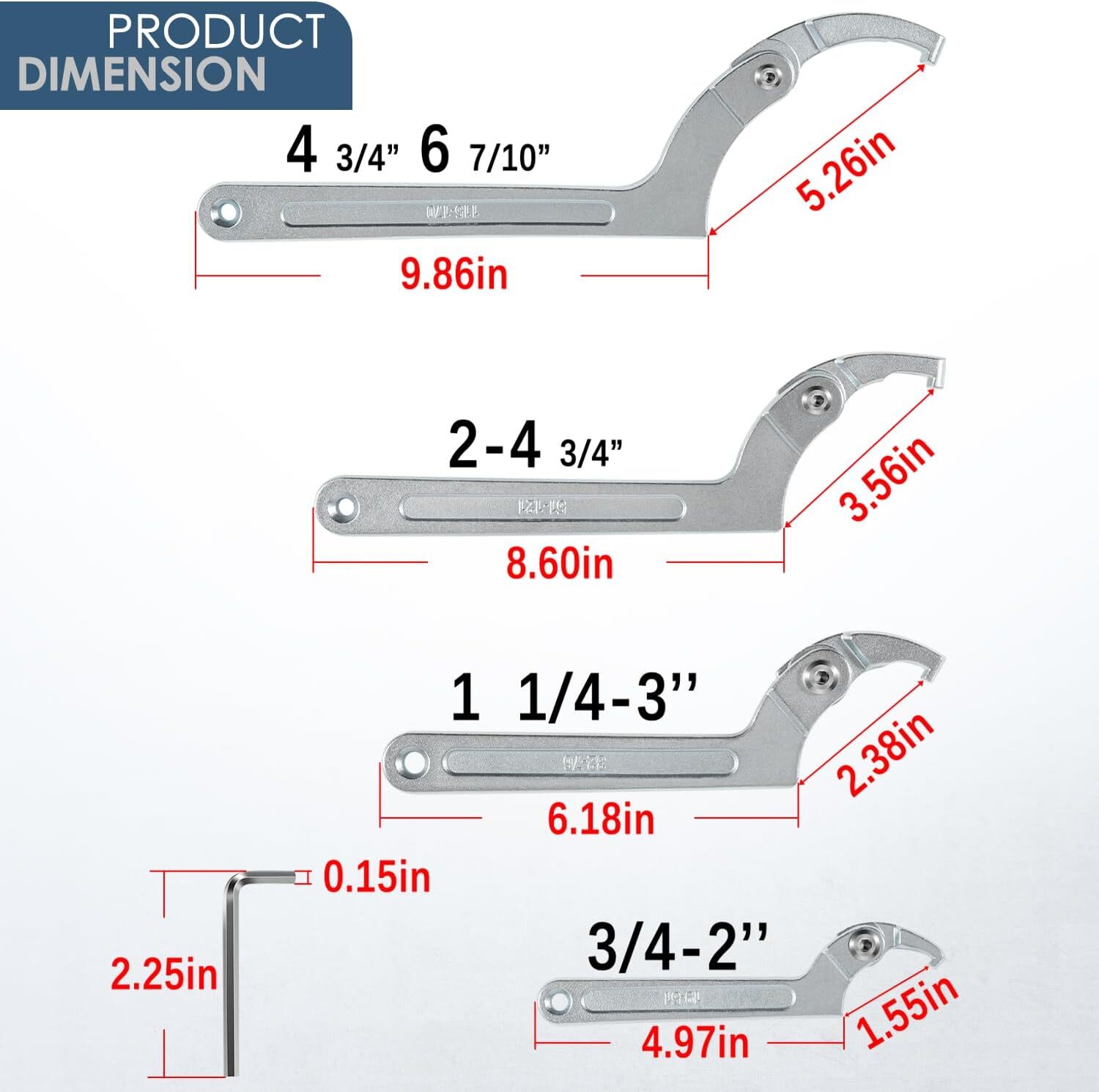 8 Pack Adjustable Hook C Pin Spanner Wrench Tool Set Nut Wrench 3/4″ to 6-1/10″