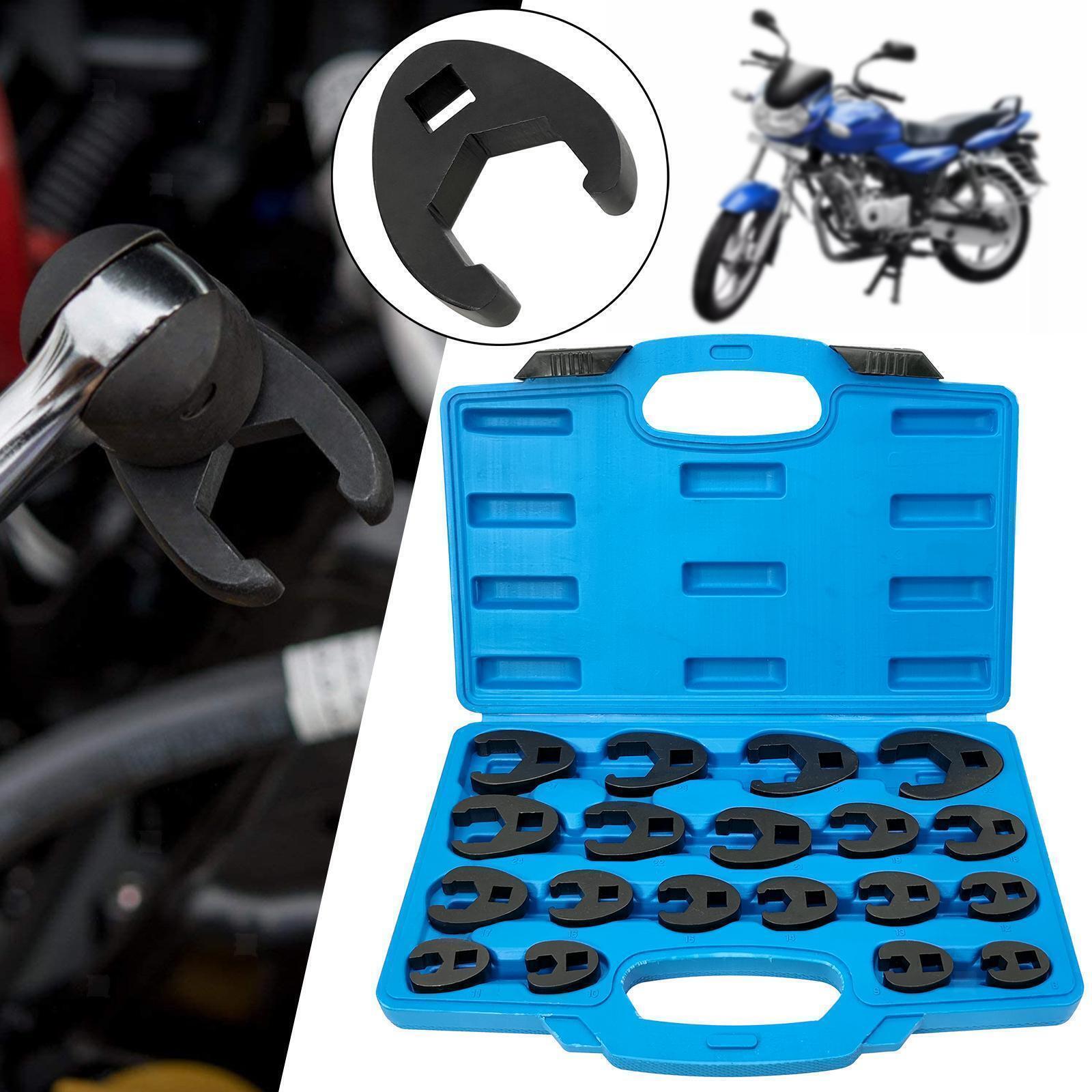 19PCS Flare Nut Crowfoot Wrench Set Metric Crows Foot Wrench Kit 3/8″ 1/2″ Drive