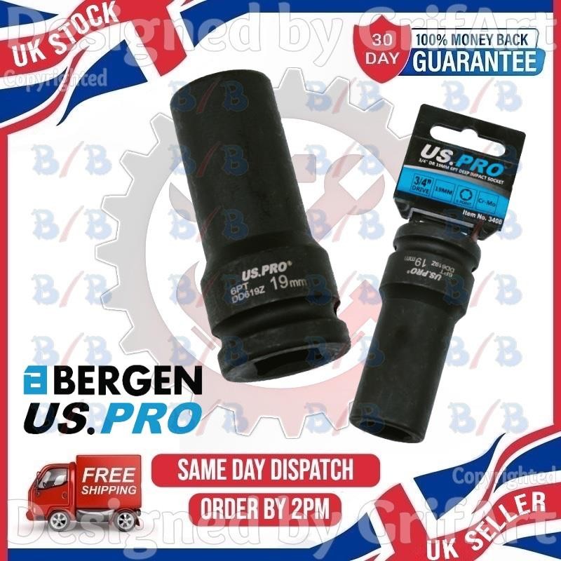 US PRO TOOLS 19MM DEEP IMPACT SOCKET WRENCH LONG REACH SINGLE HEX 3/4″ DRIVE 6PT