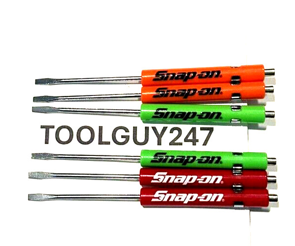 6 SNAP ON TOOLS Pocket Screwdriver, Flat Tip Screwdrivers, MIXED Magnet End NEW