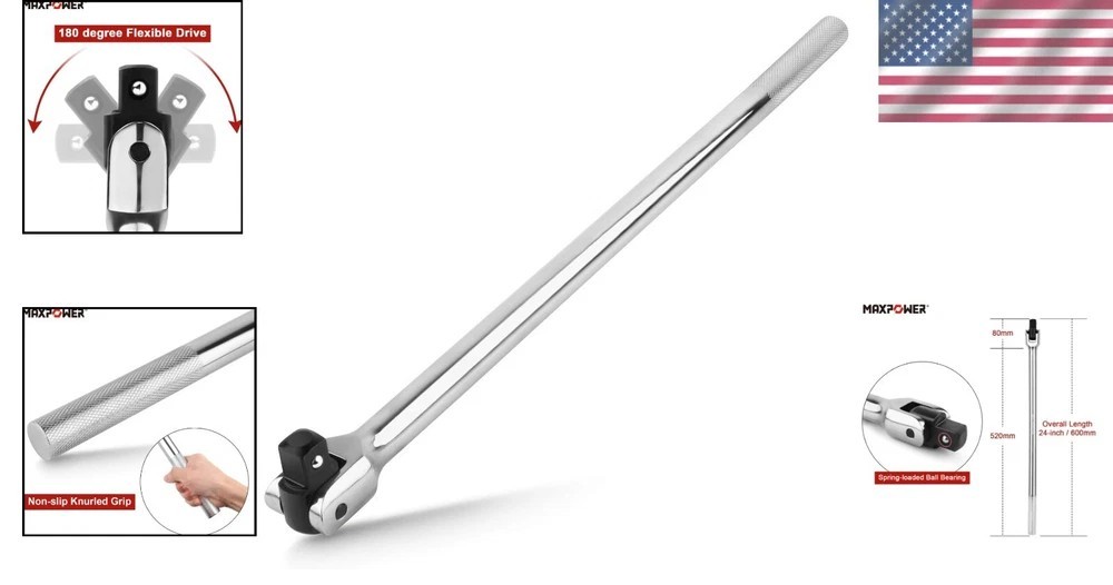 Heavy Duty 3/4 Drive 24-Inch Breaker Bar with Flex Handle – 1041 Ft-Lbs Torque
