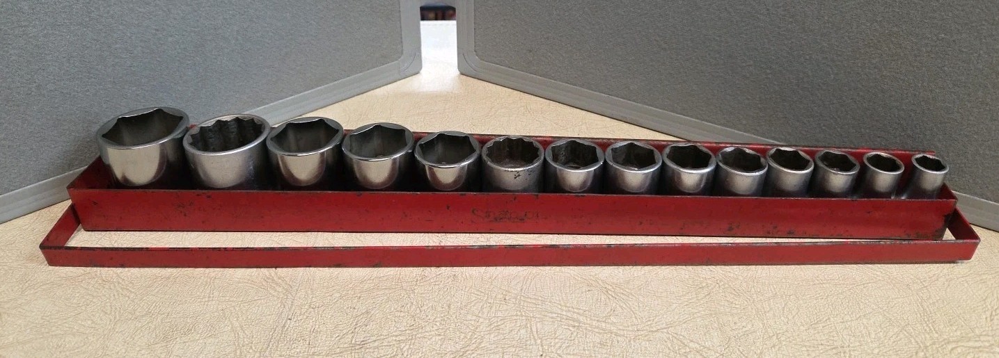 Snap On Shallow 14Piece SAE Socket Set 1/2″ Drive 6 point 1-1/4 to 7/16 2-12pt