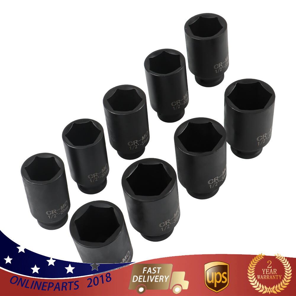 1/2″ Drive Metric Axle Hub Nut Socket 29-38mm 9Pcs Deep Impact Socket Set