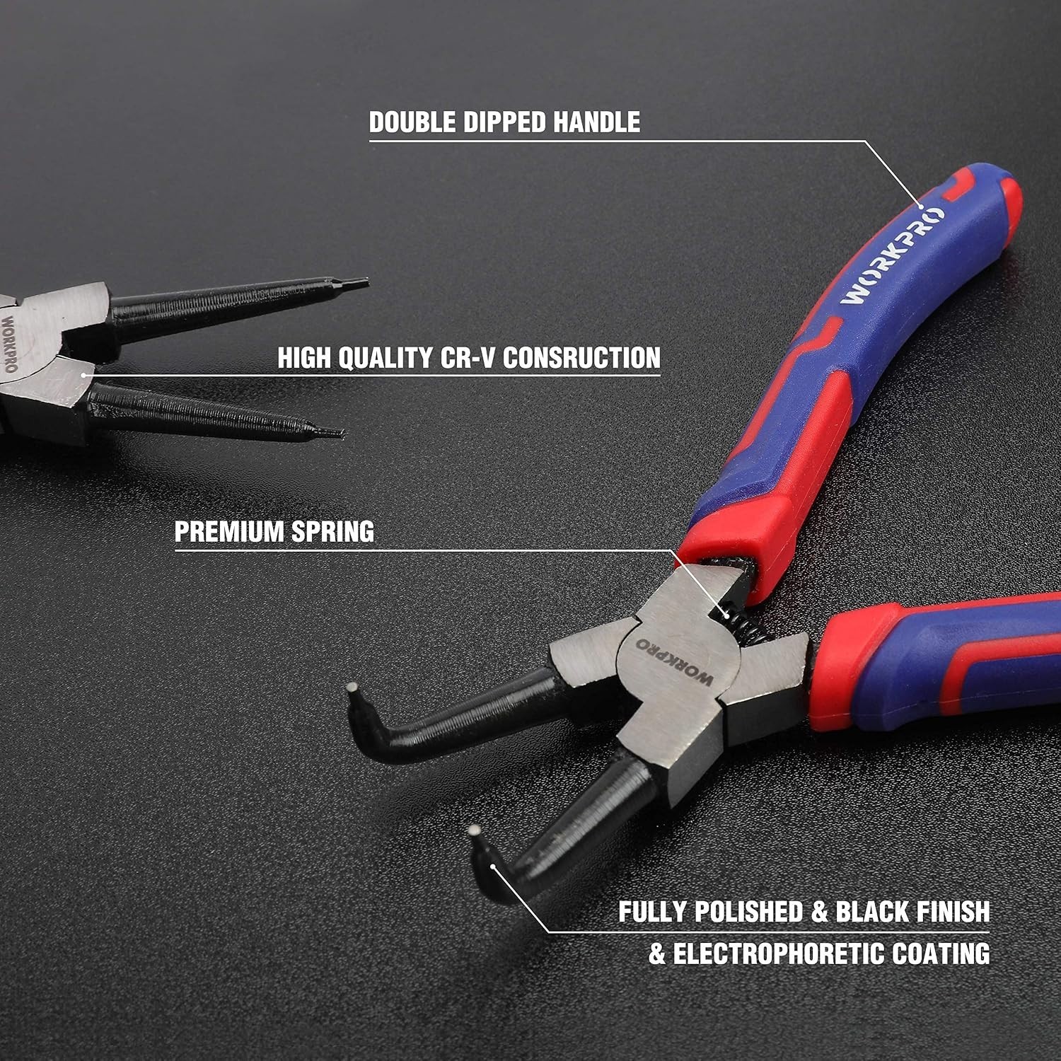 Ergonomic 7-inch Snap Ring Pliers Kit – Durable Cr-V Steel, 4 Pieces Included