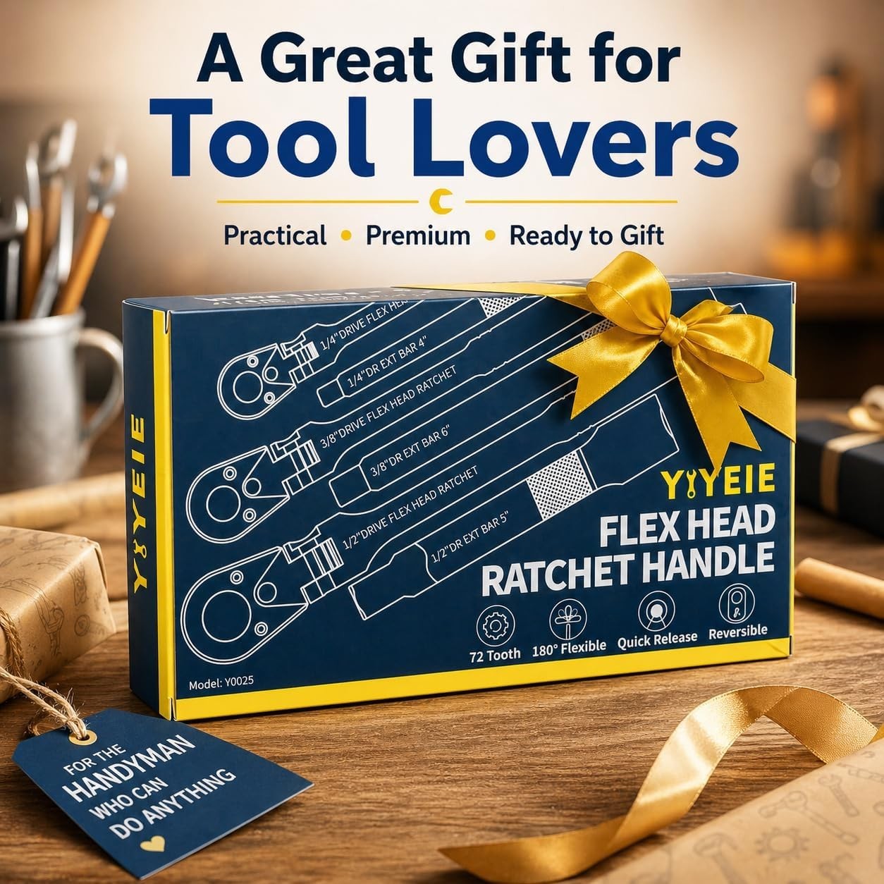 6-Piece Flex Head Ratchet Set, 1/4″, 3/8″, 1/2″ Drive, Swivel Head Ratchet Wr…