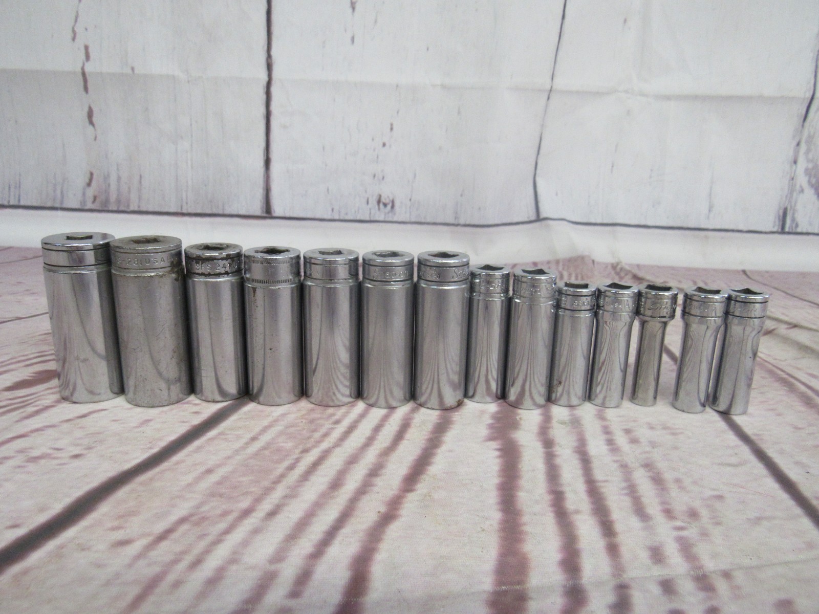 Snap-On Lot of 3/8″ Drive-SFS, SFSM, SF Deep SAE 6 Point Chrome Sockets