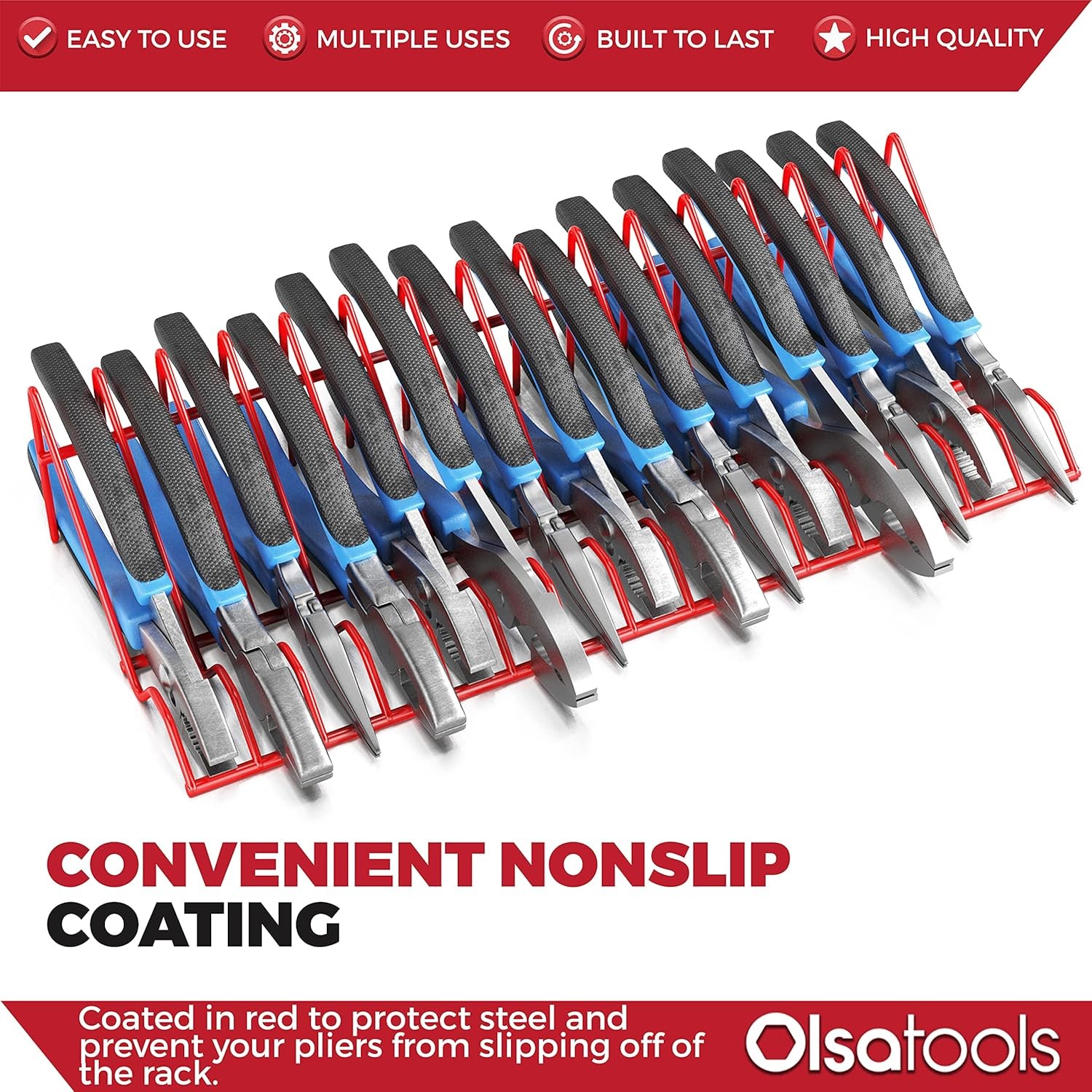 Olsa Tools Plier Rack – Red Organizer for Tool Box Drawer 16 Slots,