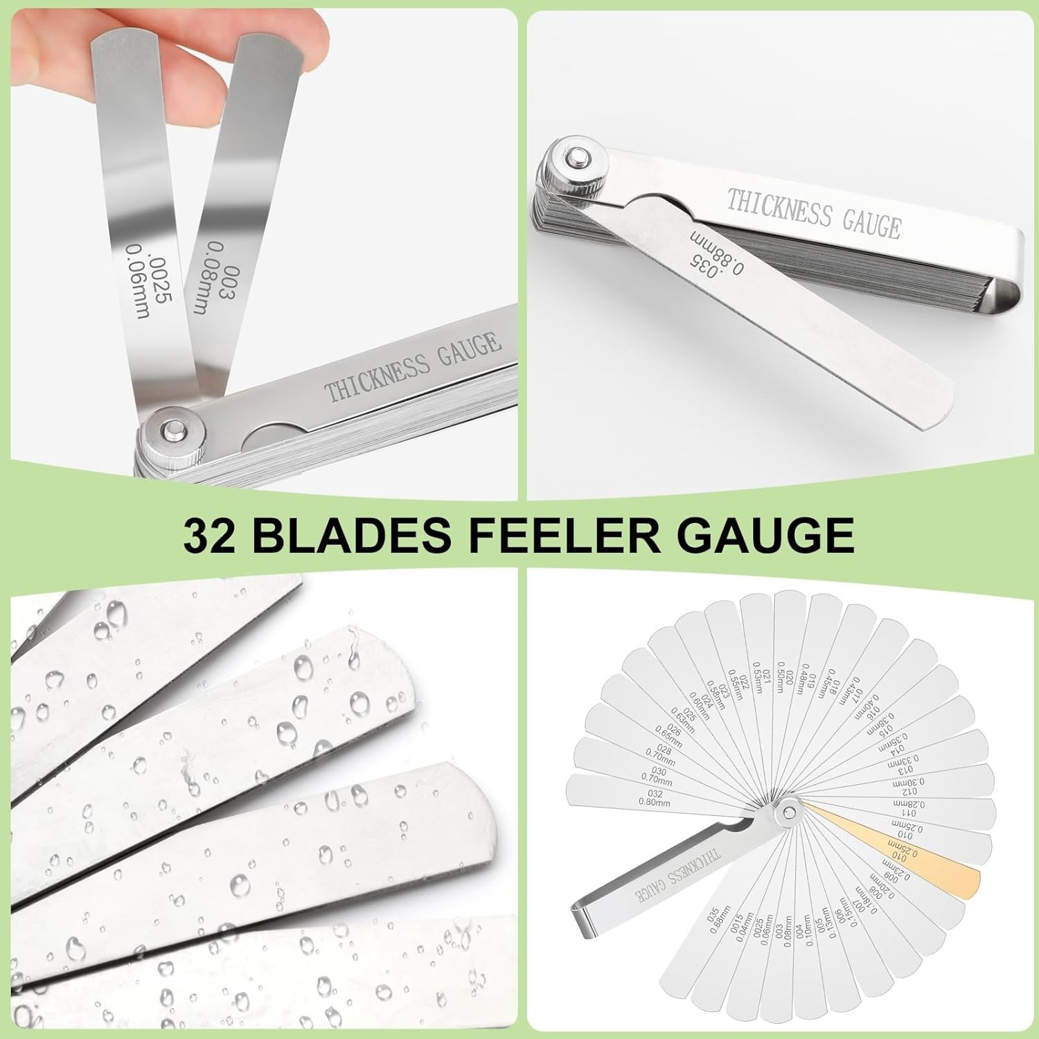 Precision Feeler Gauge Tool with 32 Blades for Valve and Spark Plug Adjustment