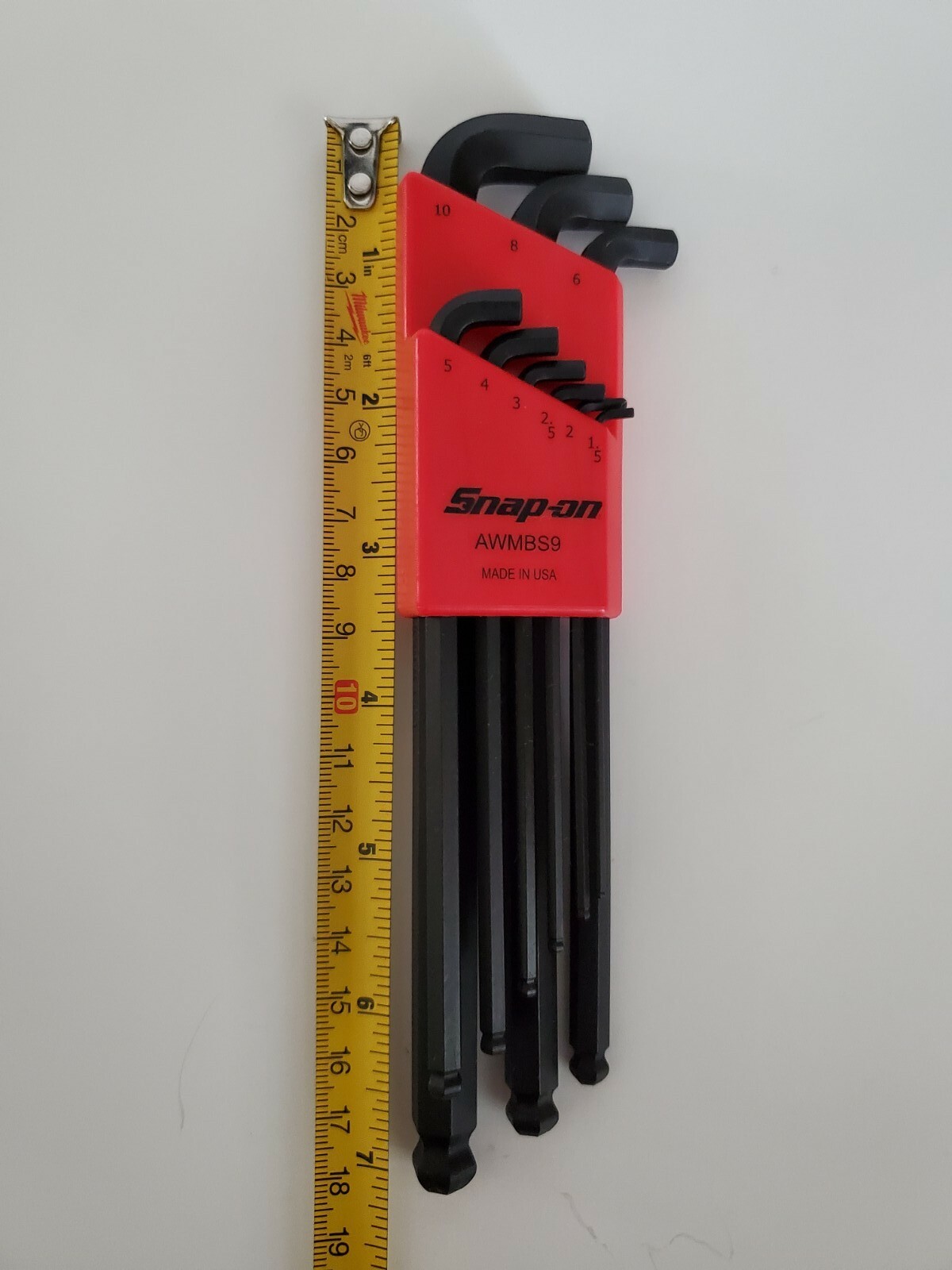 Snap On Tools L-shaped Stubby Ball HEX METRIC Wrench Set w/Holder -9 keys AWMBS9