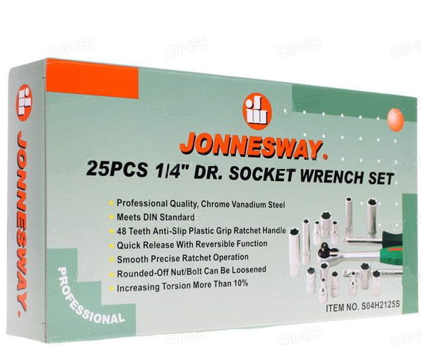 Jonnesway S04H2125S 25 Pcs Professional Hand Socket Set 1/4″ Drive 4-13 mm