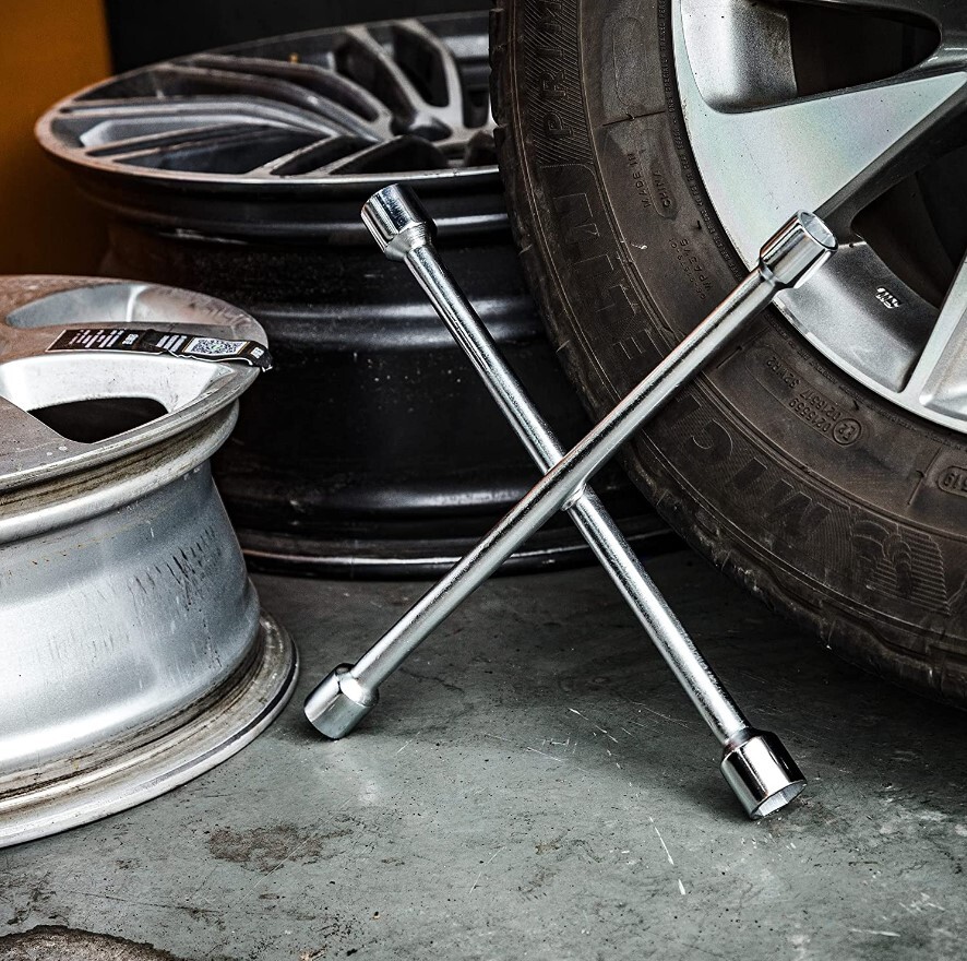 Four Way Tire Iron 4 Way Universal Car Lug Wrench Nut Cross Flat Repair Tool 14″