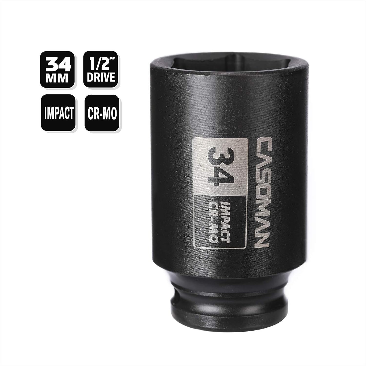 34mm Deep 6PT Impact Socket – Durable Chrome Molybdenum Steel for Axle Removal