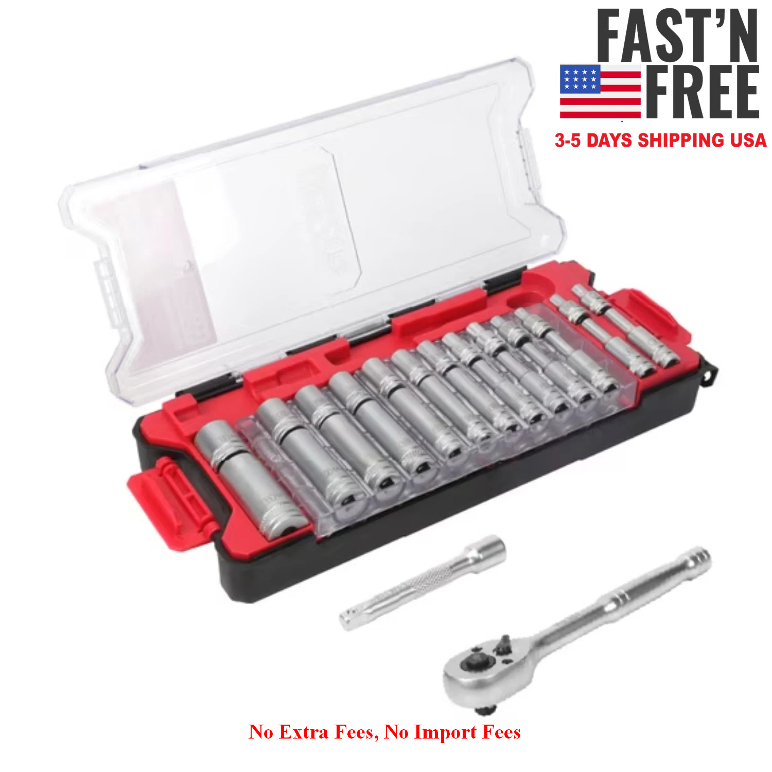 Hyper Tough 1/4-Inch Drive Ratchet and Socket Set SAE and Metric 50 Pieces