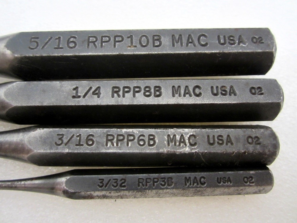 Vintage MAC Tools 4pc Roll Pin Pilot Punch Set SRPP6K Made in USA