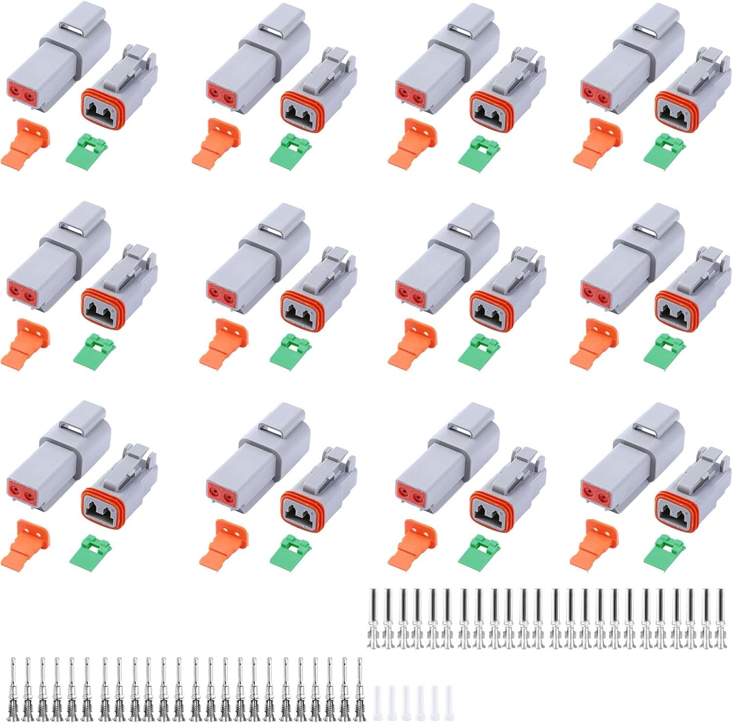 102PCS 2 Pin Way Deutsch DT Gray Connector 12 Set，Size 16 Solid 2 (12set)