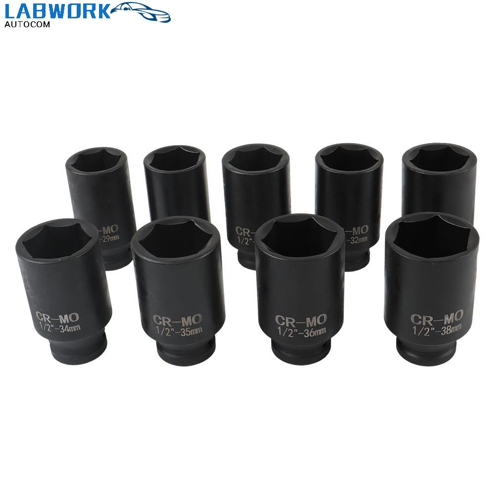 9Pcs Deep Impact Socket Set 1/2″ 29mm-38mm Drive Metric Axle Hub Nut Socket