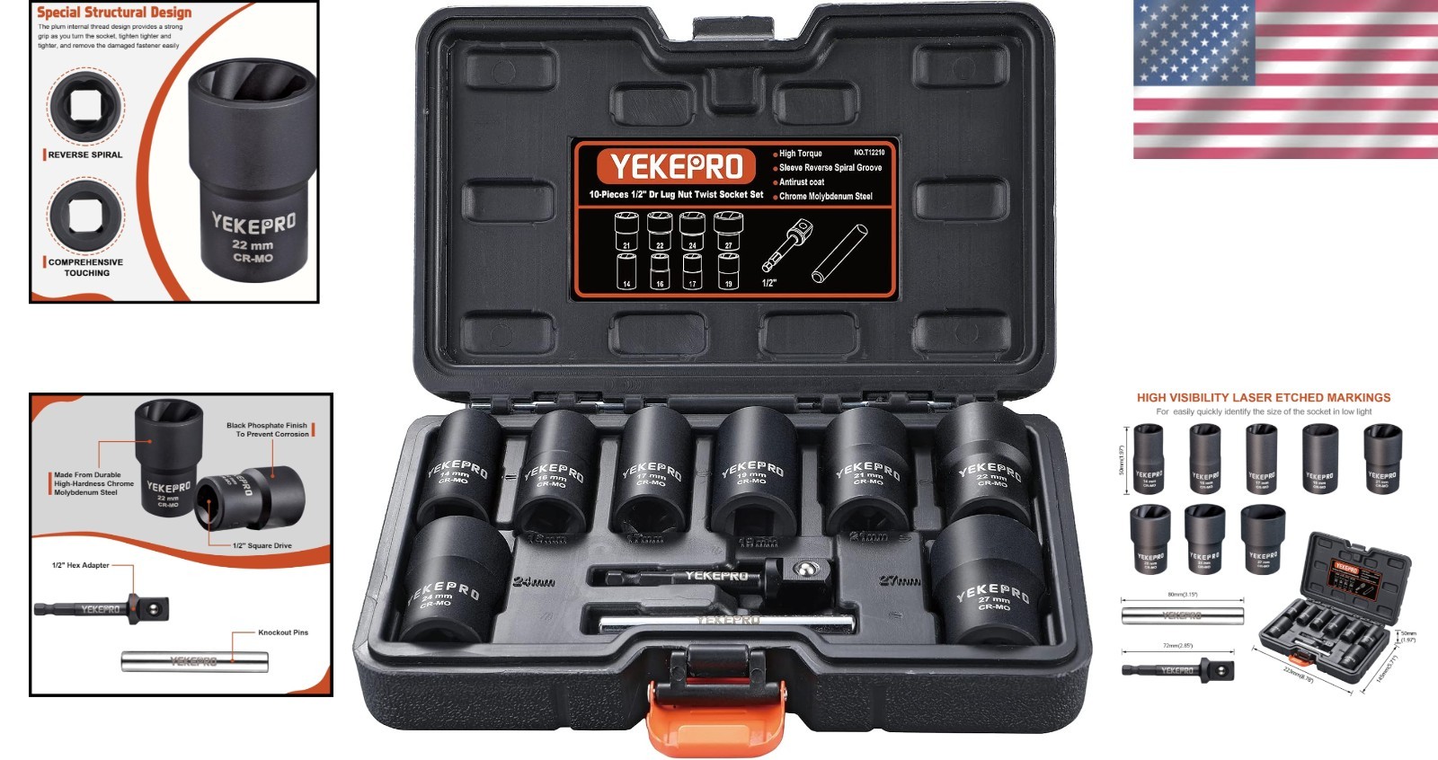 10Pcs Bolt Nut Extractor Set, Impact Twist Socket Tool