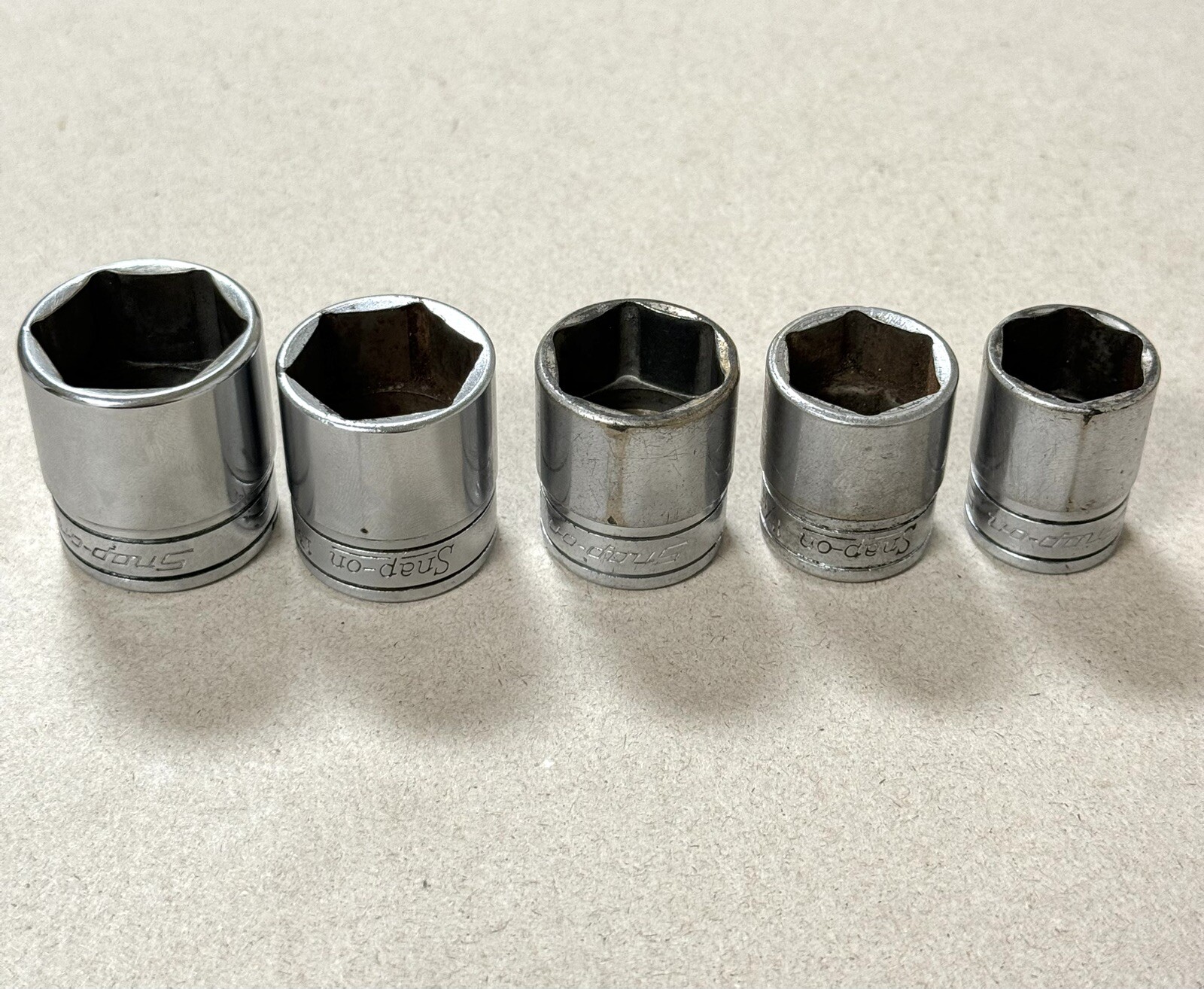 Snap On Tools 5pc 3/8” Drive SAE 6pt Sockets FS281,FS261,FS241,FS221,FS201