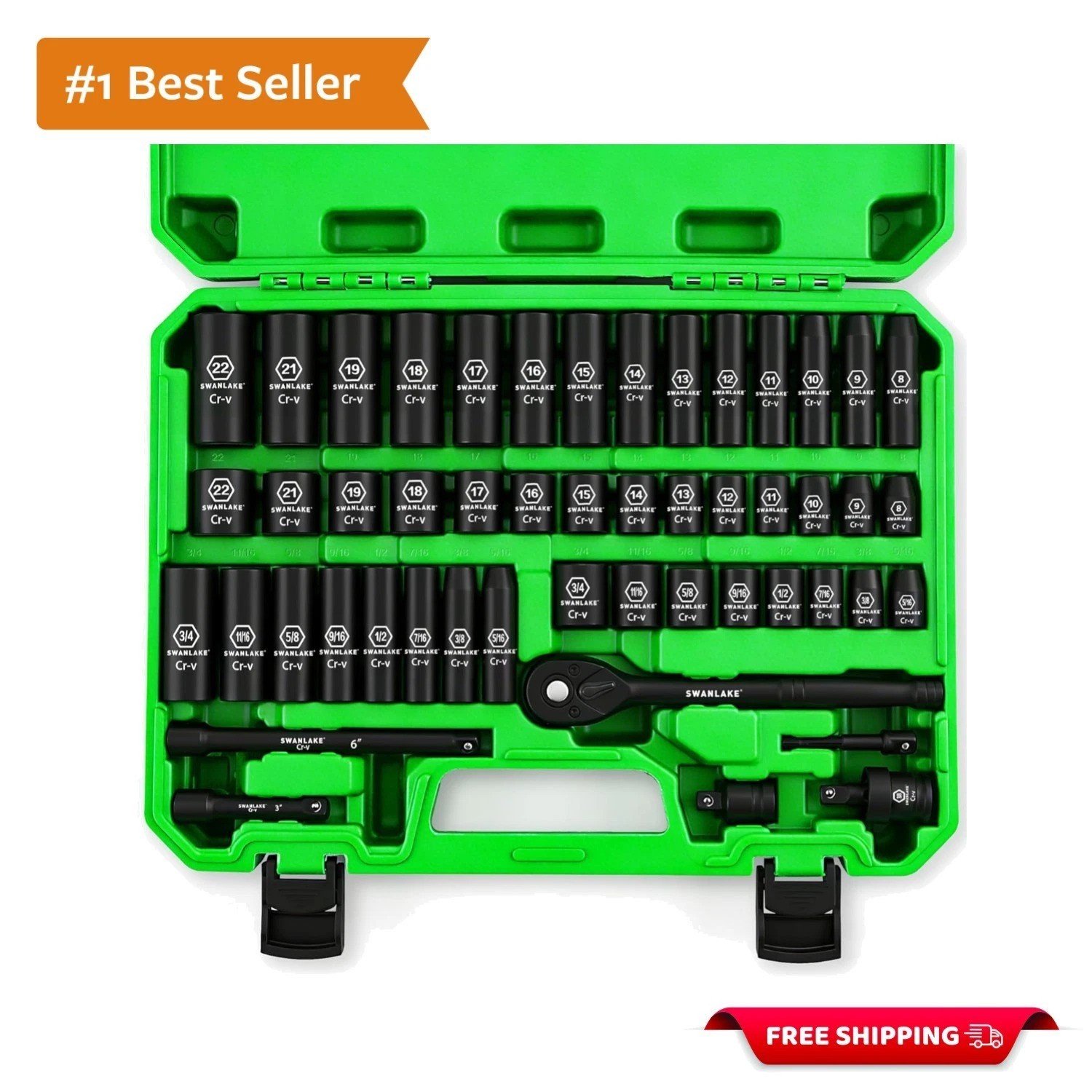 SWANLAKE 3/8» Drive Impact Socket Set, 50-Piece Standard SAE 5/16 to 3/4 inc…