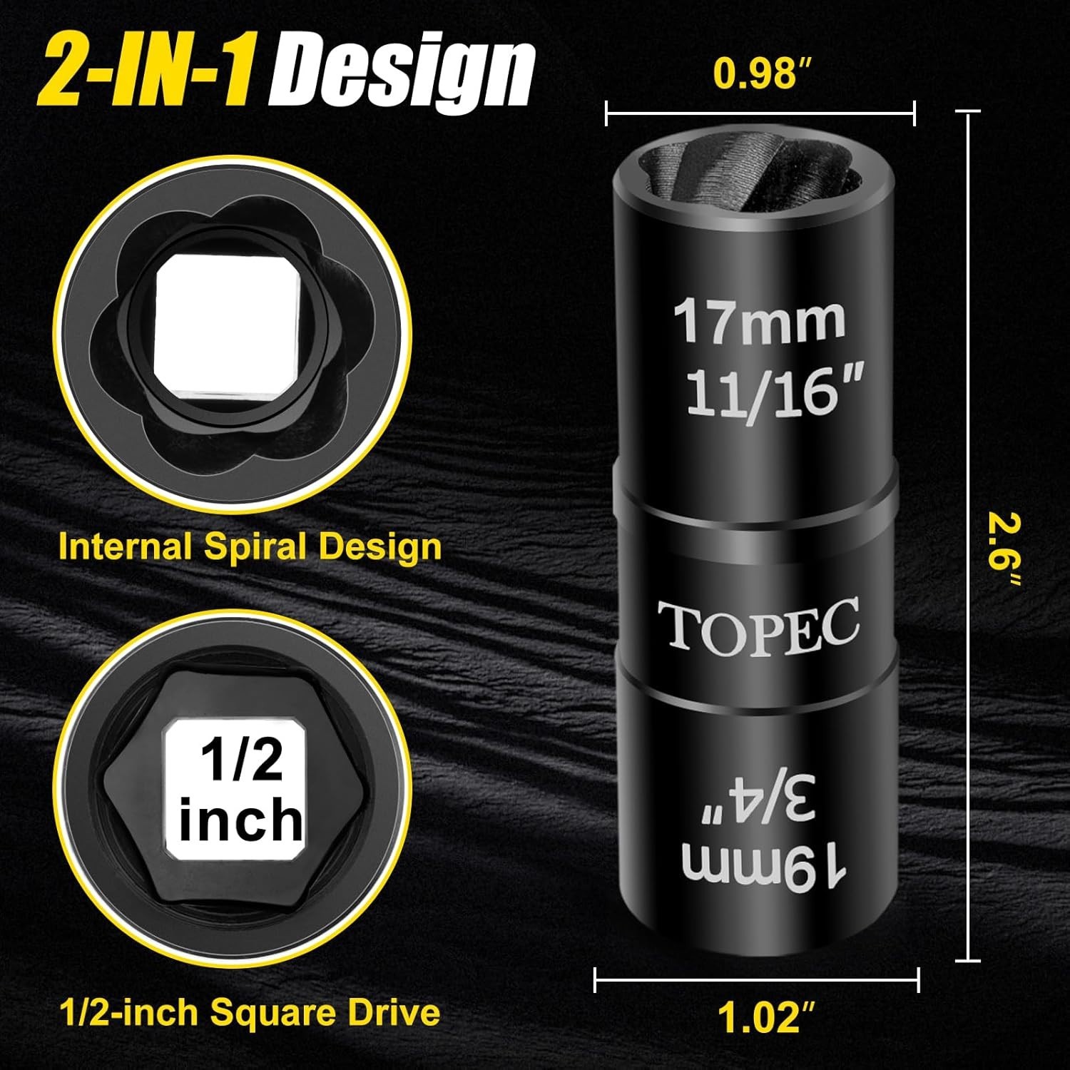 17mm 19mm Flip Lug Nut Extractor 1/2 Drive Wheel Lock Removal Socket Tool PQ
