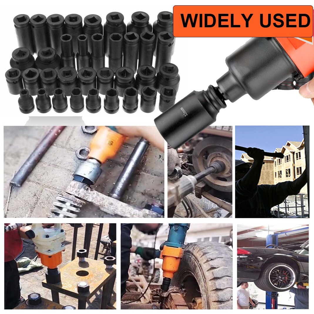 35pcs 1/2″ Inch Deep Impact Socket Set Drive 8-32mm Metric Garage SAE With Case