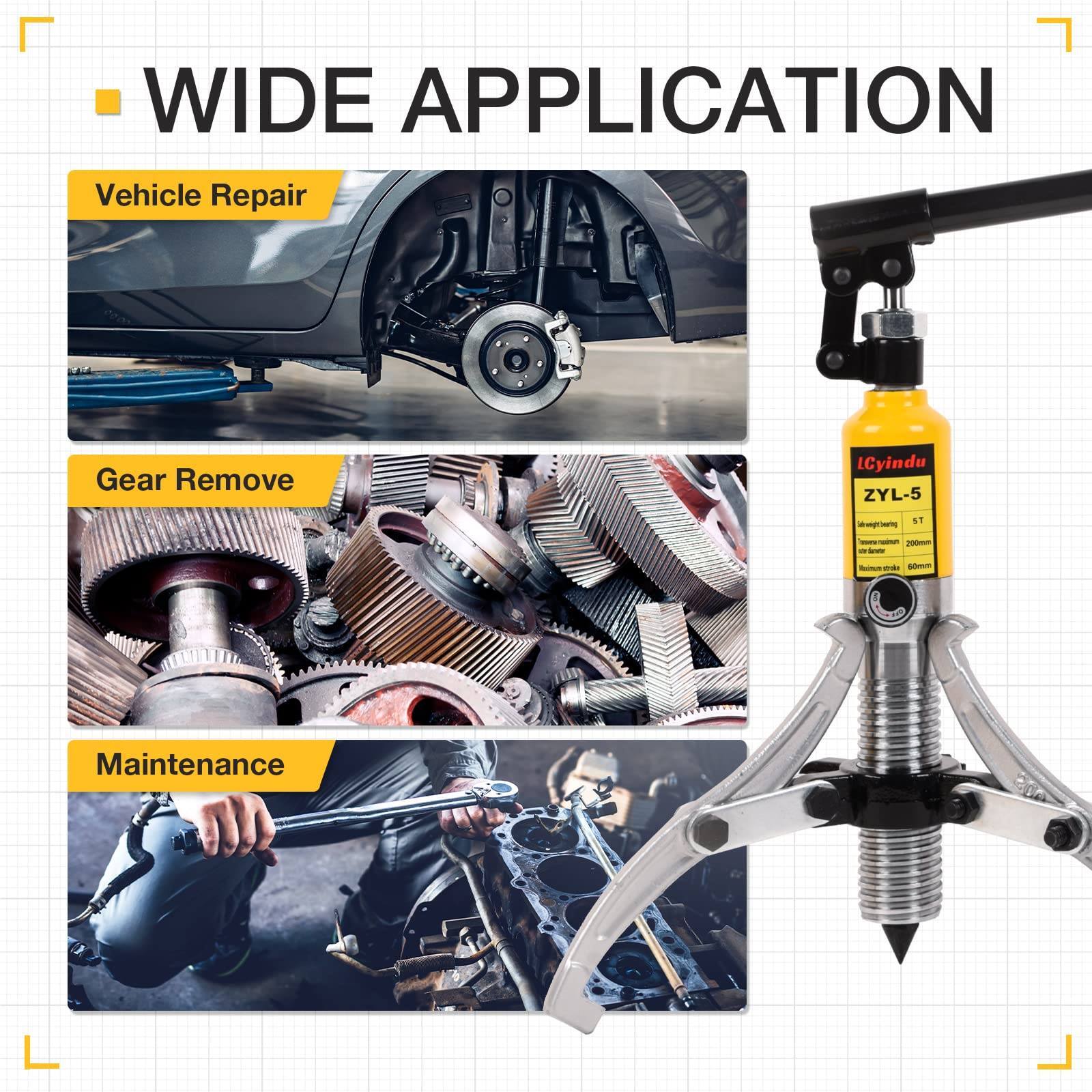 5T Hydraulic Gear Puller Kit Bearing Puller w/Case 2/3 Jaw Bearing Hub Separator