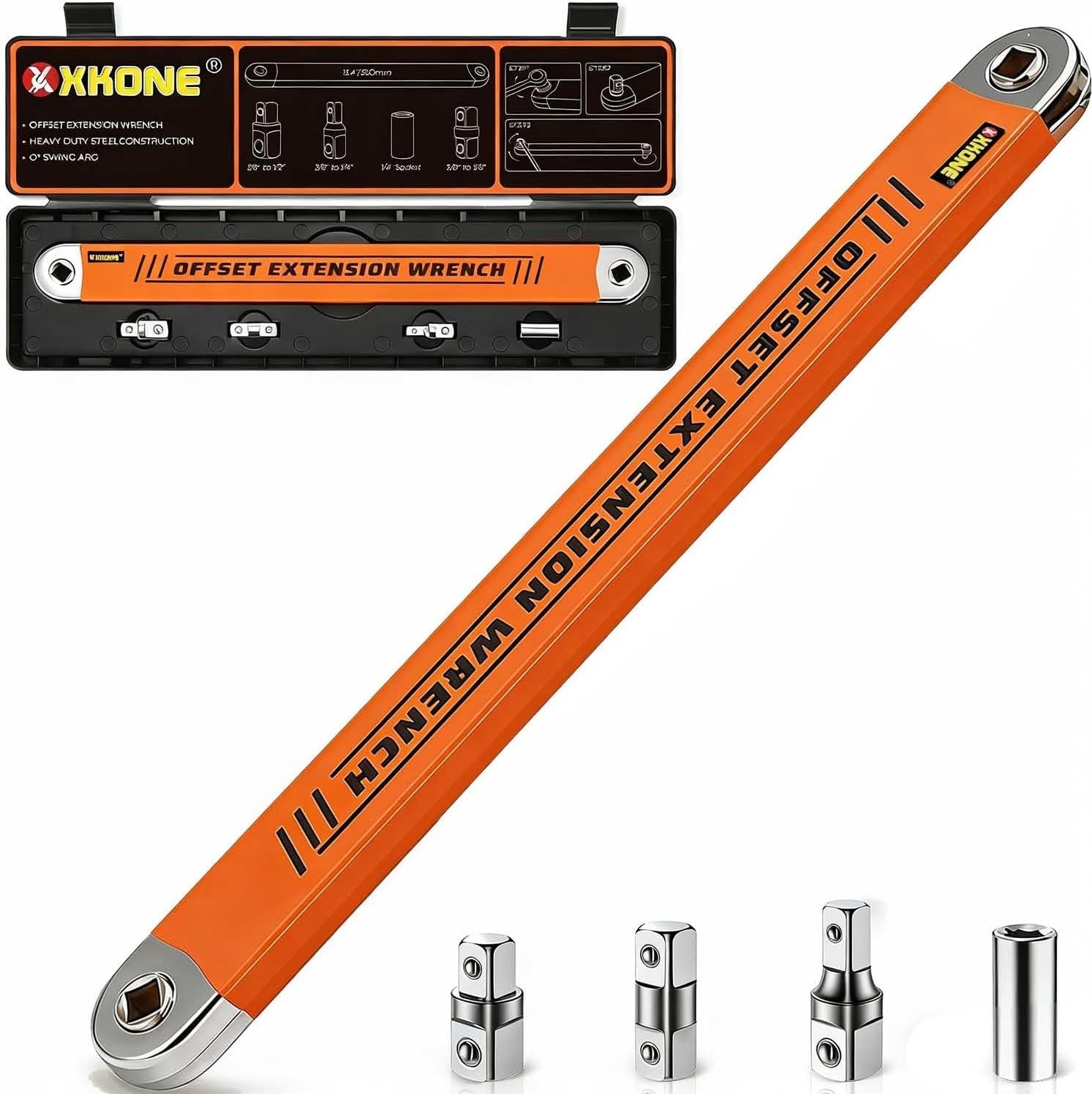 Xkone Offset Extension Wrench – Zero-Degree Swing for Tight Spaces, 15.4in