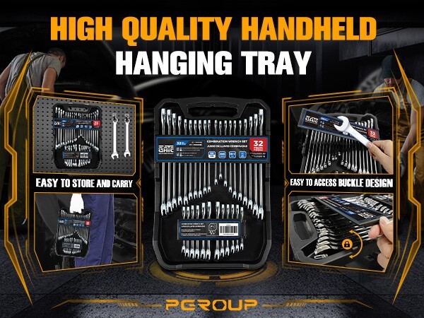 32 Piece SAE & Metric Combination Wrench Set, CR-V Steel Mirror Chrome Polished