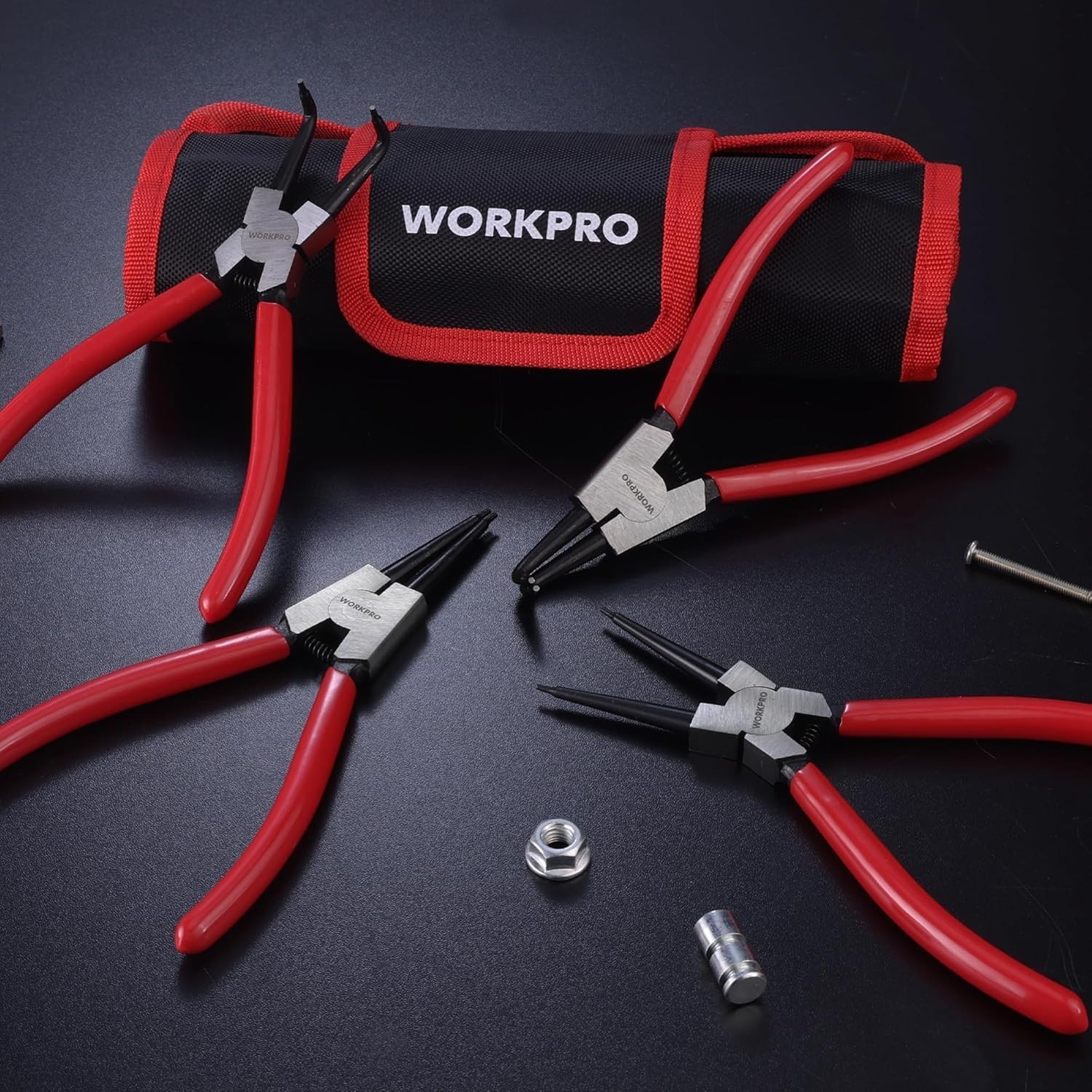 Professional 7-Inch Circlip Pliers Set with Non-Slip Grip & Storage Pouch