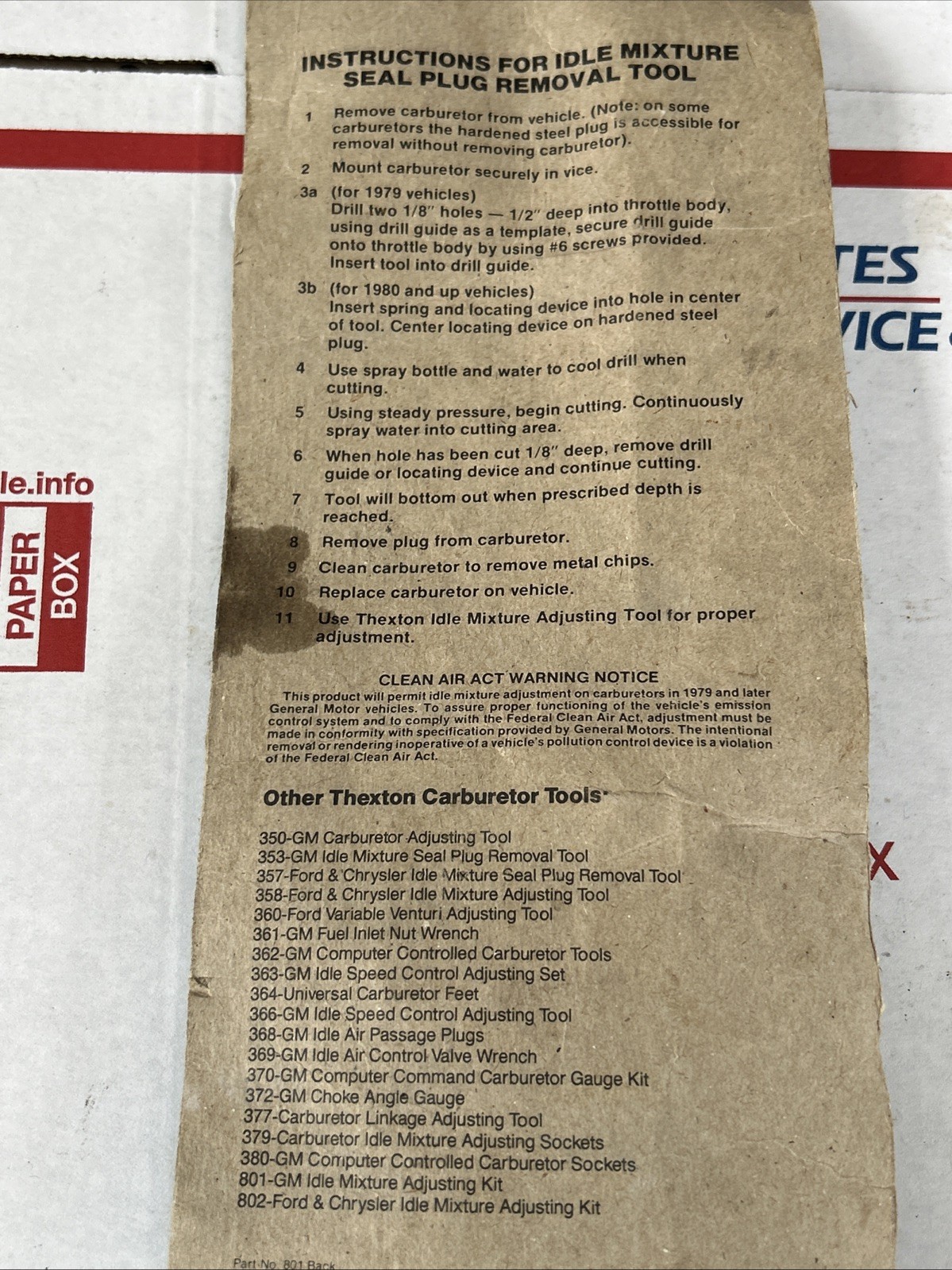 Thexton 801 GM Idle Mixture Adjusting Kit