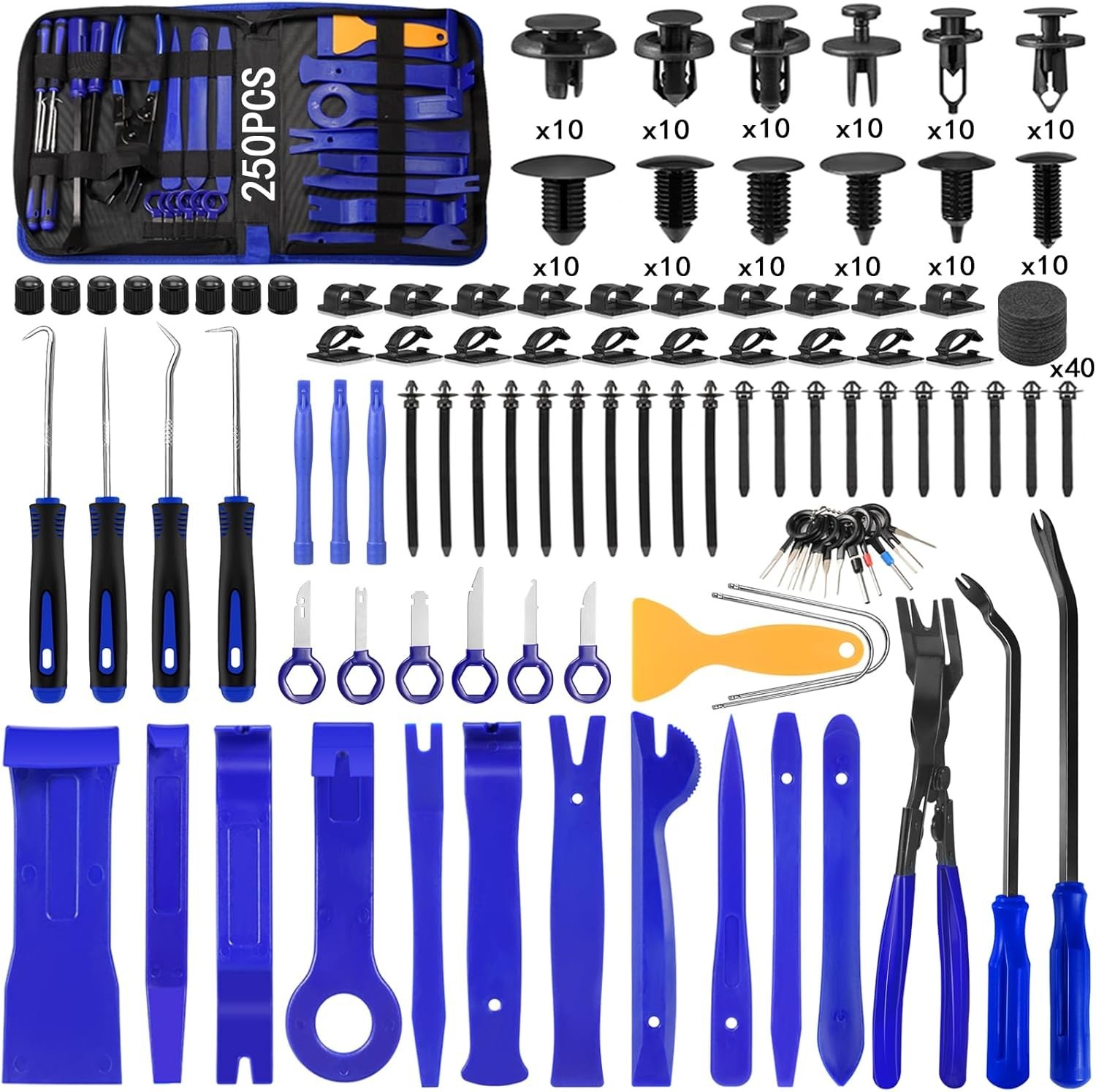 Complete 250-Piece Auto Repair Tool Set: Trim Removal, Clips & Pliers Included