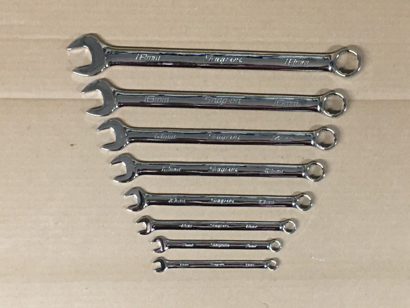 NEW – Snap On 8pc Metric Combination Wrench Set – 6,7,8,10,12,14,16,18mm – OEXM