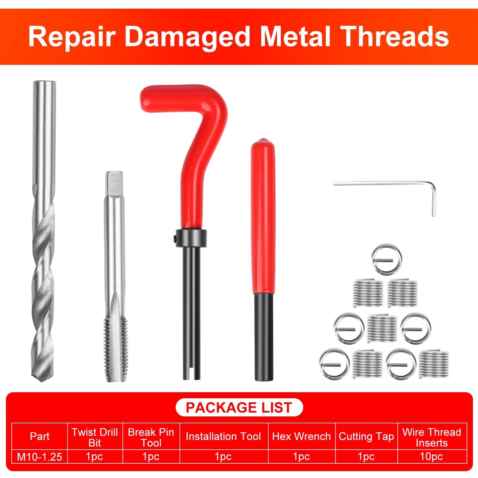 M10 X 1.25mm Thread Repair Kit | Metric Insert Set for Damaged Threads & Auto Re