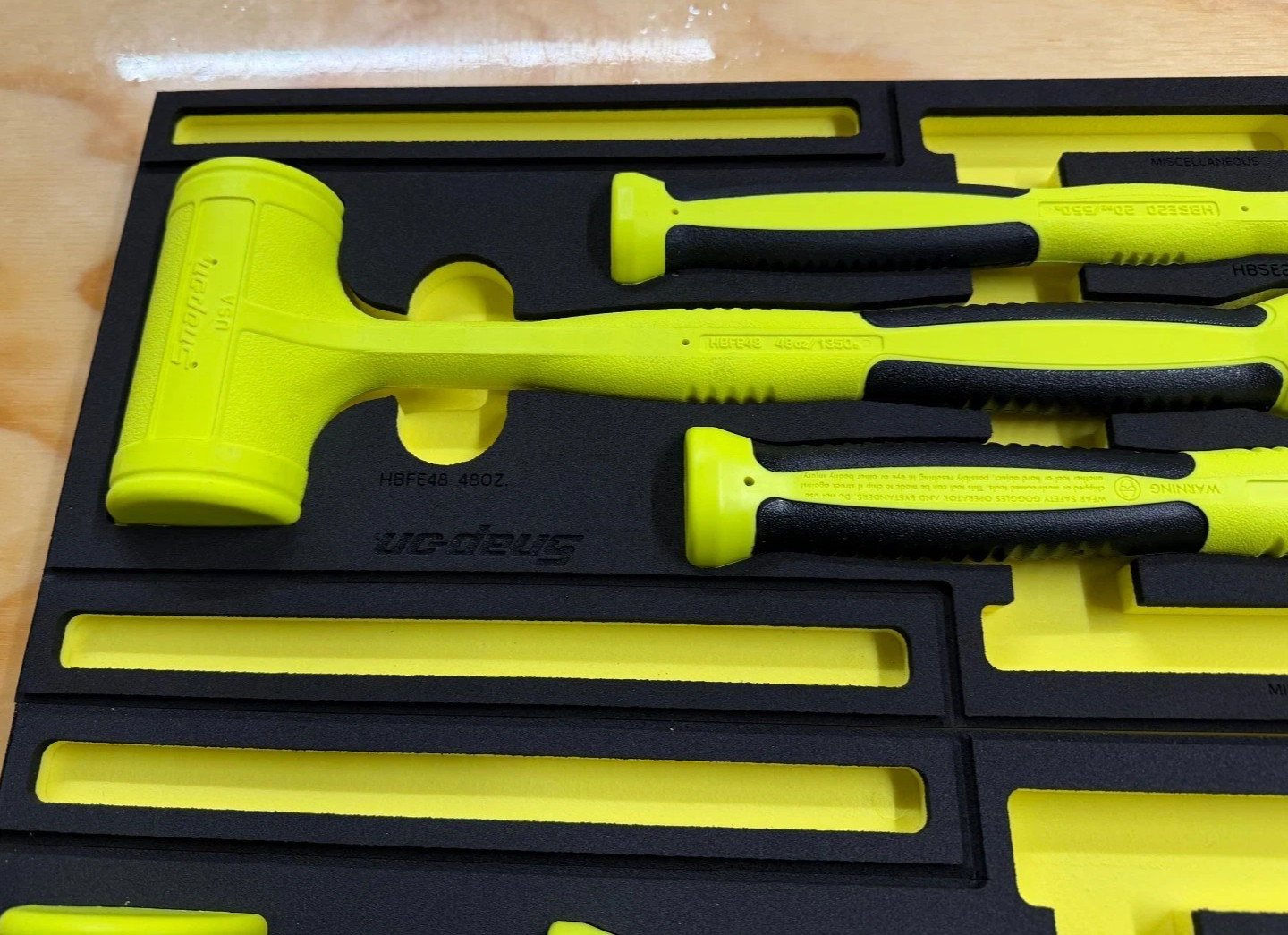 Snap-on Tools NEW 6pc HI VIZ YELLOW Dead Blow Hammer Set w/ PRO-FI Foam HBFE6FHV
