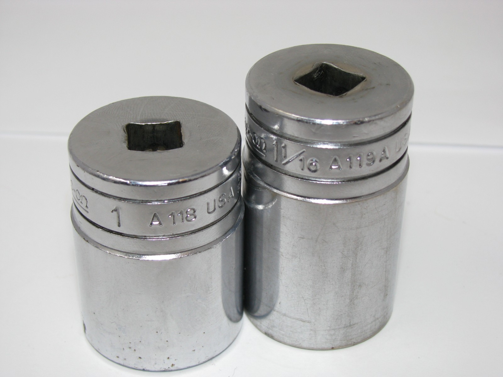 Snap On 3/8 Dr 1″ 1-1/16″ SAE Chrome Oil Pressure Sender Unit Sockets A118 A119A