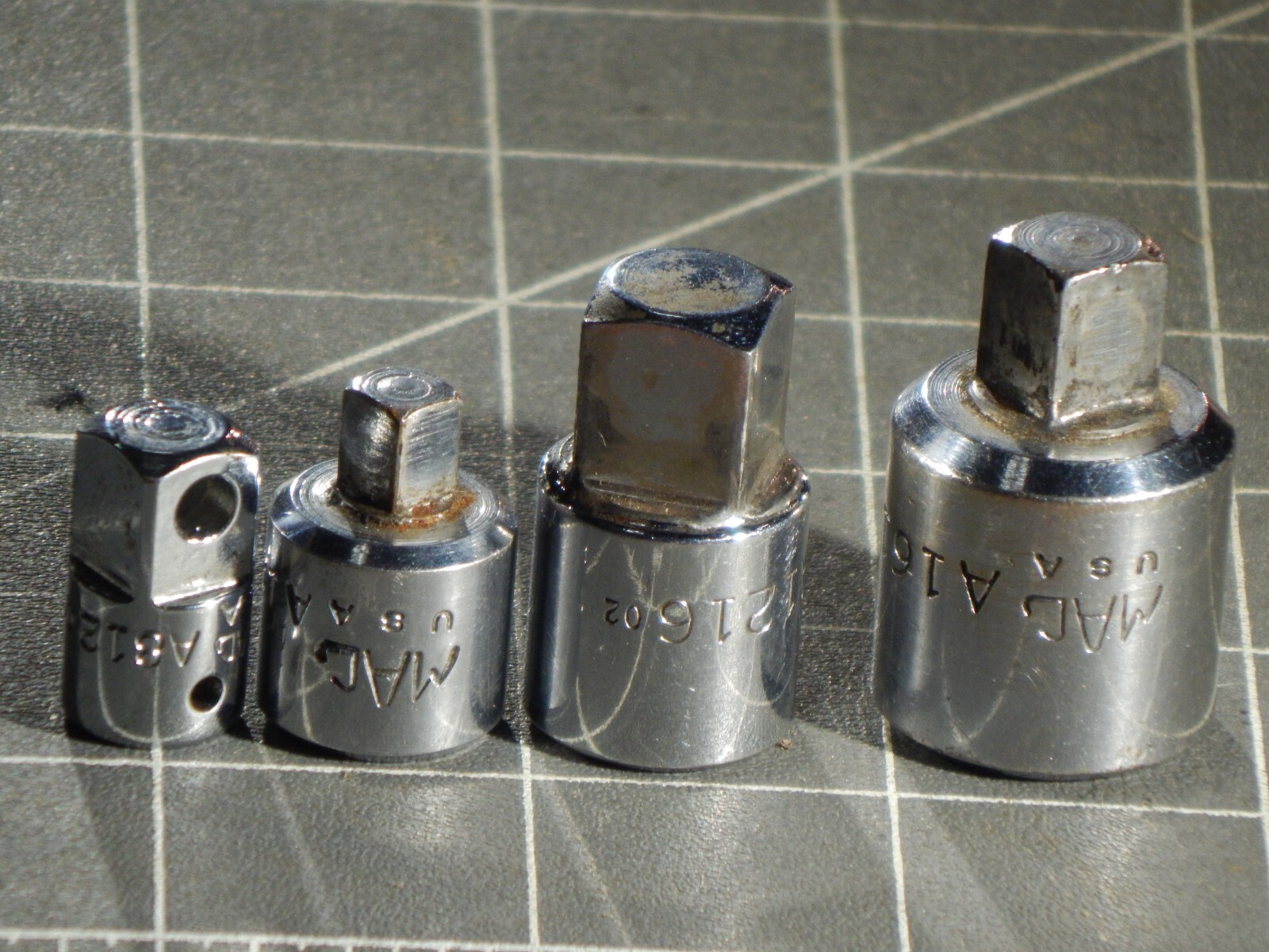 READ< Mac 4Pc 1/4 3/8 1/2 Drive Socket Adapter Reducer Set A128 A1216 A1612 Dr