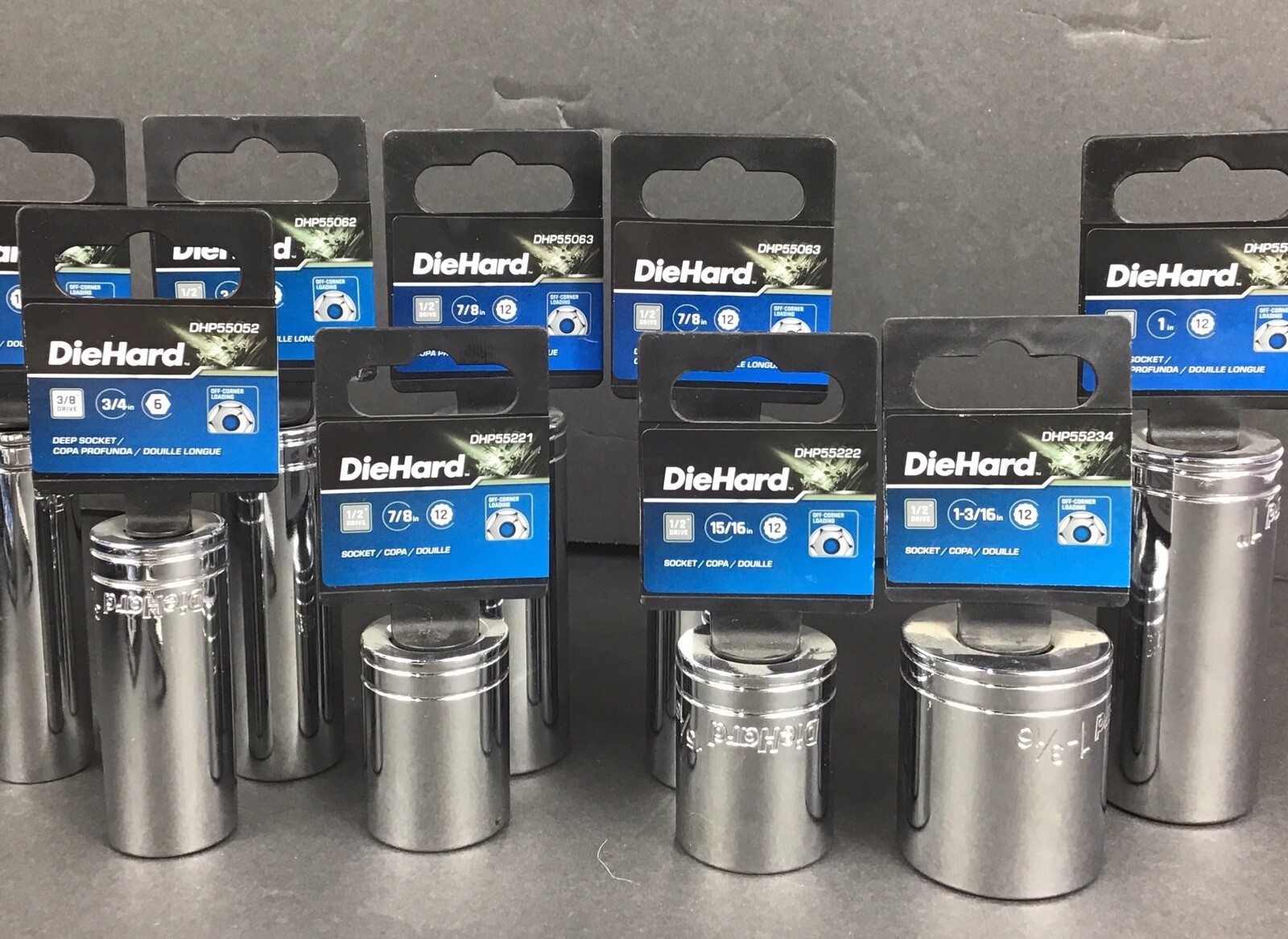 9 DieHard 1/2″ Drive 12-Point Sockets 5/8 3/4 X2 7/8 X3 15/16 1 In And 1 3/16