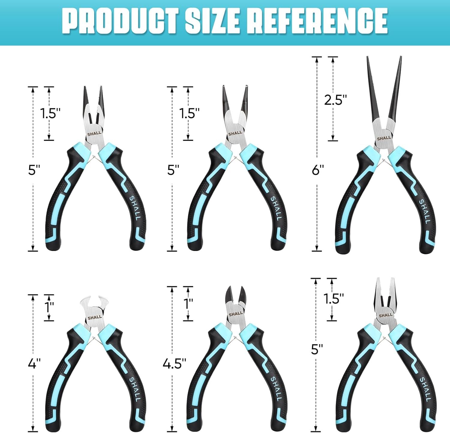 SHALL Mini Pliers Set, 6-Piece Small Tool Set Includes Needle Nose,…