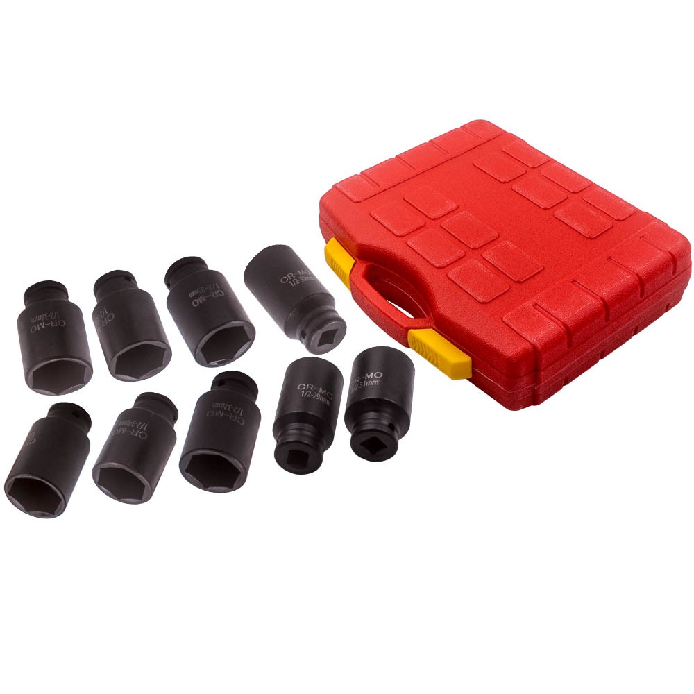 6x Point 1/2″ Drive Metric Deep Impact Socket Kit Axle Hub Nut Socket 29-38mm