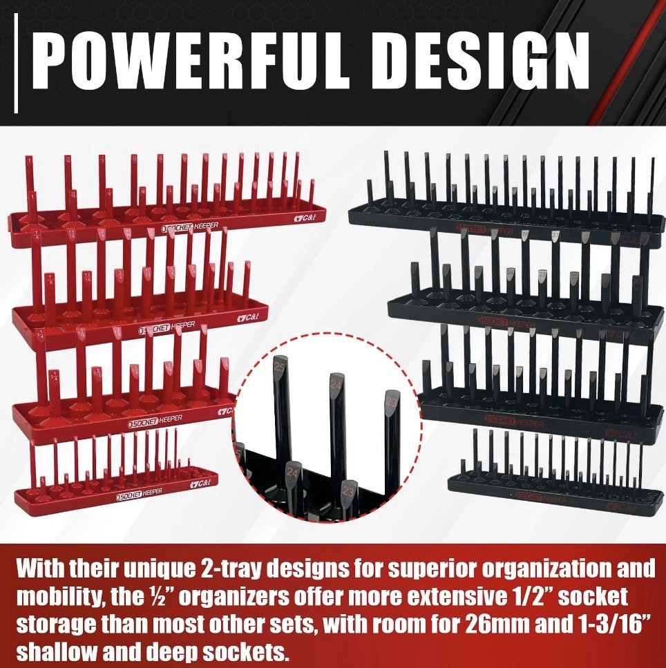 8 Piece Socket Organizers 1/4” – 3/8” & 1/2” Standard & Metric- Shallow & Deep