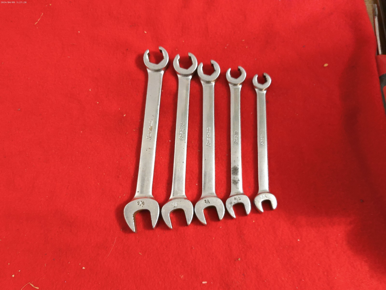 Snap-On 5pc SAE 6pt Open-End Flare Nut Line Combination Wrench Set RXS Good Used